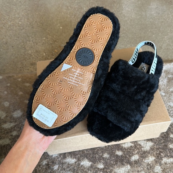 Black Lamb Fur Ugg Slippers - Picture 2 of 4